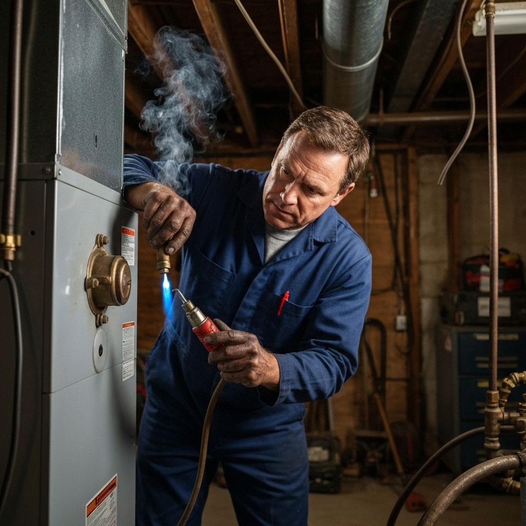 HVAC technician inspecting furnace leak